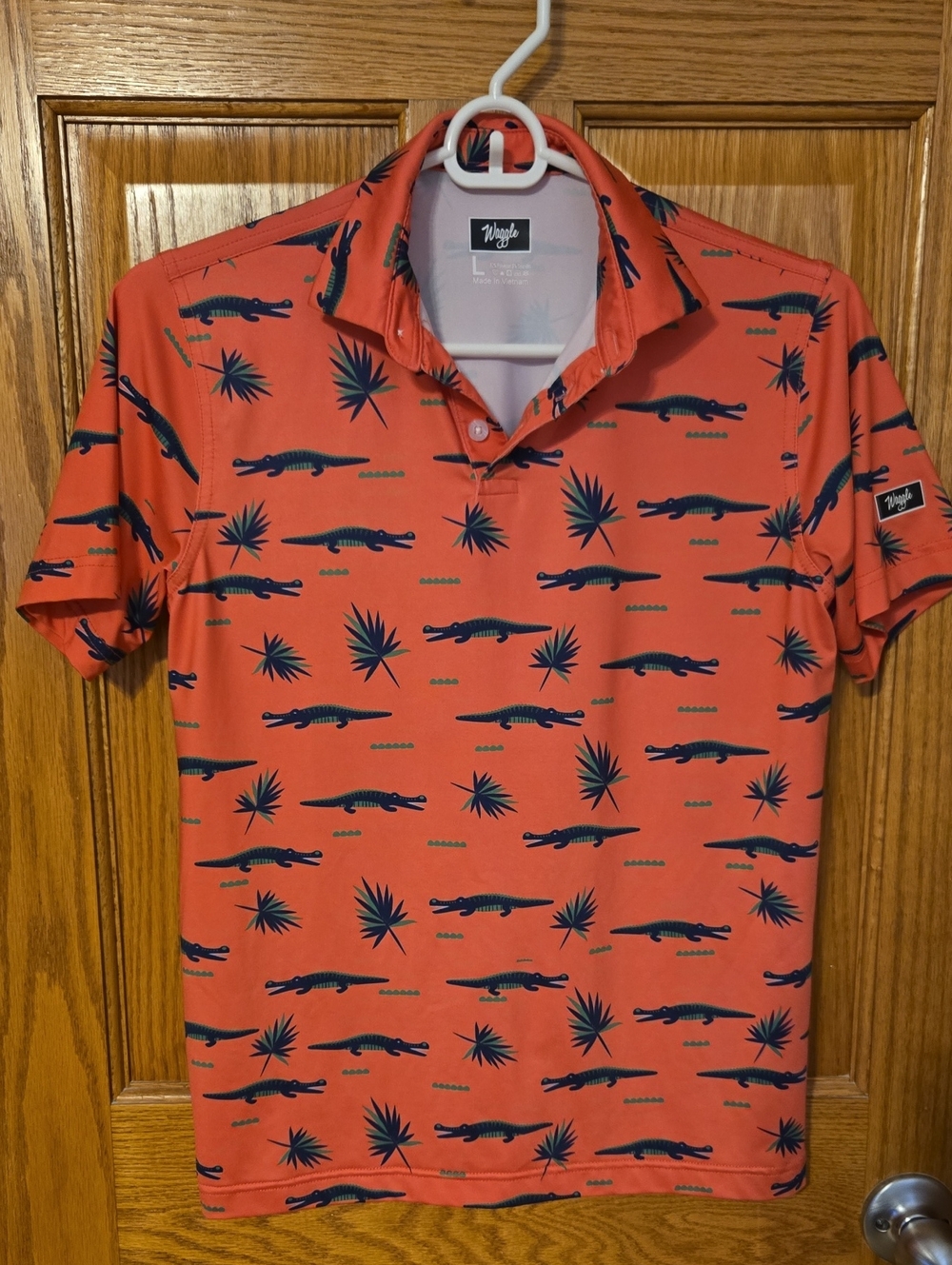 Waggle Boy's Coral Alligator Print Polo